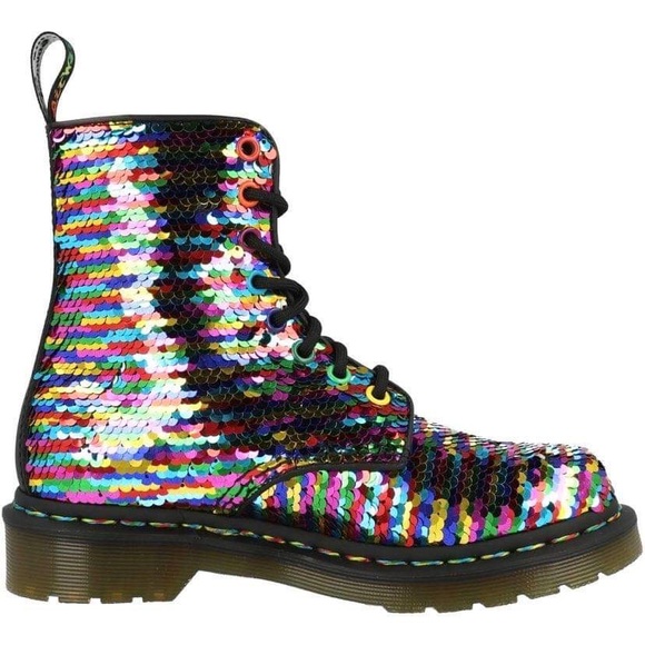 Dr. Martens Shoes | Dr.Martens 1460 Pascal Reversible Rainbow Sequin Boots | Color: Blue/Red | Size: 6 | Modaviva's Closet